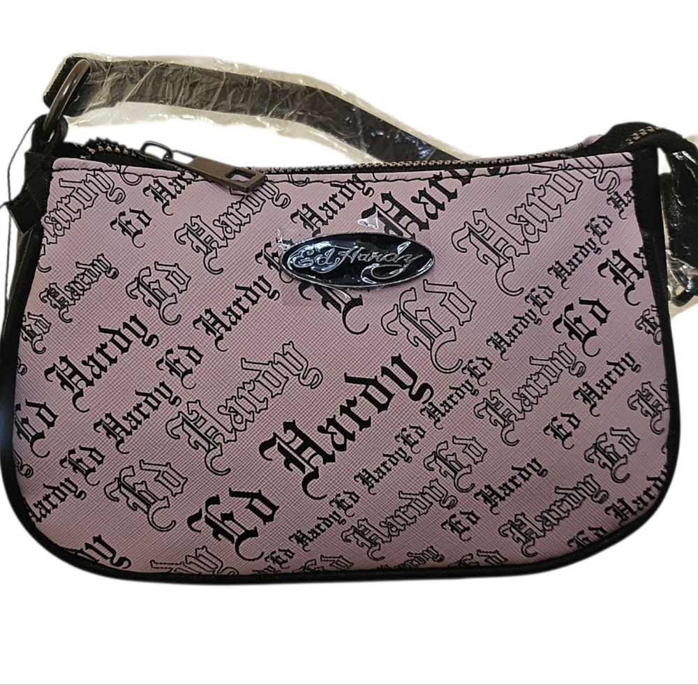 Ed Hardy Pink and Black Shoulder Purse